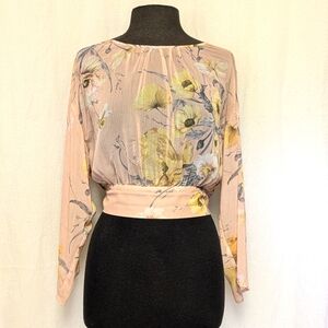 Floral long sleeve chiffon crop top